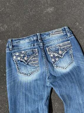 Miss Me Mid-Rise Skinny Jeans American Flag Star Pockets Size 30